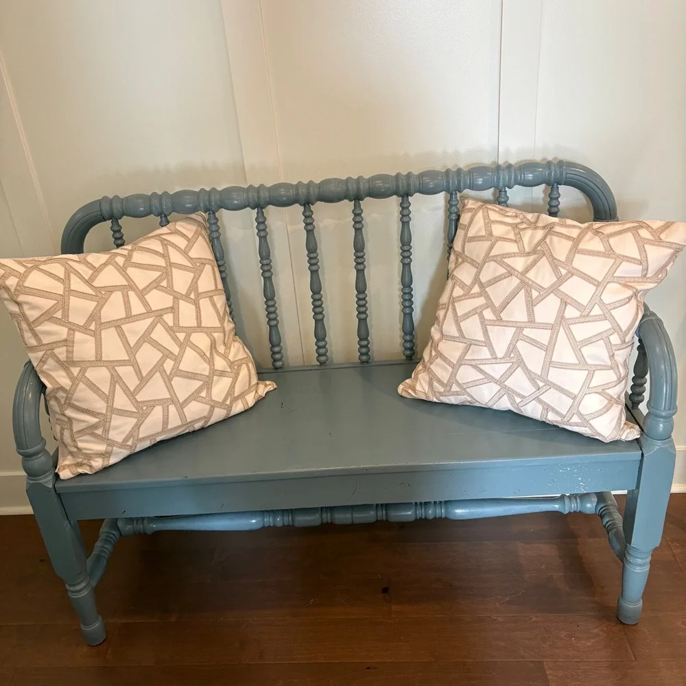 Set 2 Thom Filicia Pillow‎ Covers 21x21 Cream Tan Geometric Textured Embroidered